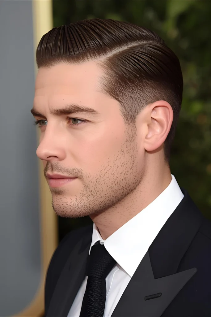 The Slicked-Back Undercut

While often a longer style, a slicked-back look can be achieved with shorter hair on top using a strong-hold product. It’s a dapper, sophisticated choice for special occasions that has old-school Hollywood charm.