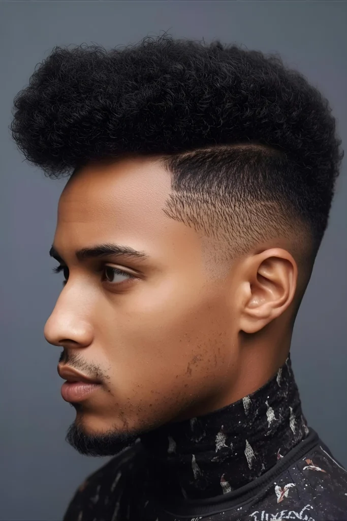 Afro Pompadour Channel retro inspiration with this style that sweeps the front section up and back for volume while maintaining the afro’s signature texture throughout.