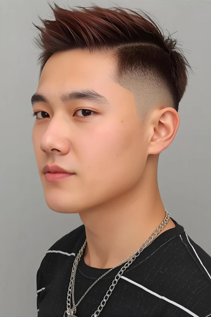 Auburn Two-Block Cut This Asian-inspired style features a distinct separation between short sides and longer top, perfect for showcasing your auburn tones with modern precision.