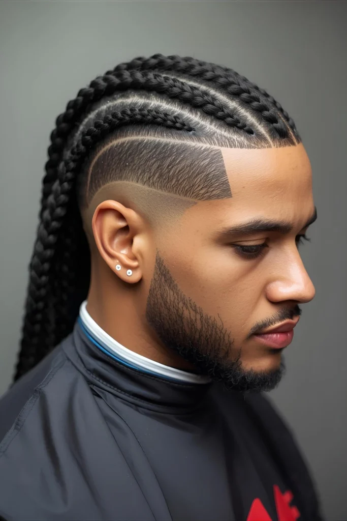 Braided Top with Fade

Combining the security of braids with the sharpness of a fade, this style offers the best of both worlds. Players can customize the braid pattern to their preference.