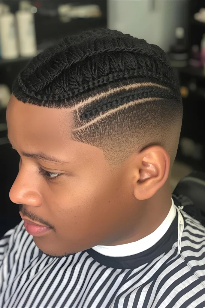 Braided Top with Textured FadeKeep the top section in neat cornrows or twists while fading the sides for a sharp, professional look that works for any setting.