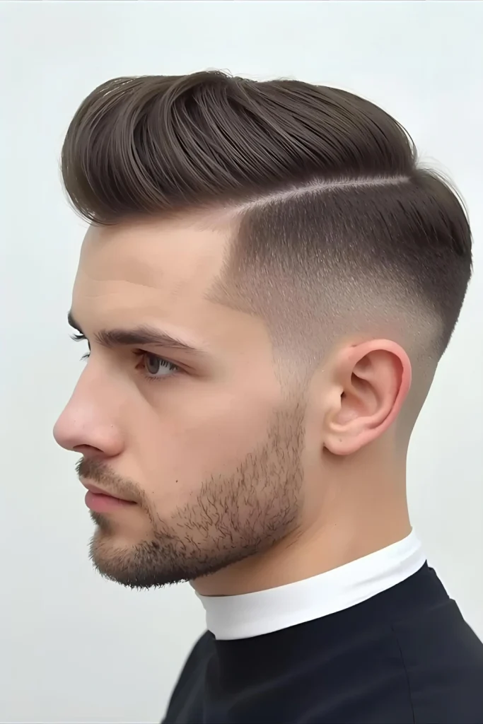 Brush Up with Fade Hair is cut to uniform length and styled straight up for a geometric look that’s both modern and practical.