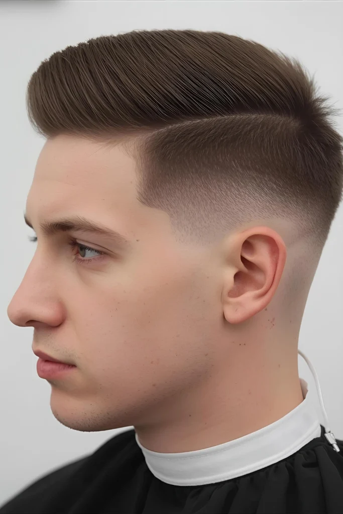 Brush Up with Skin Fade

Hair is cut to a uniform length and styled straight up, paired with a skin fade for a clean, geometric look that's both modern and bold.
