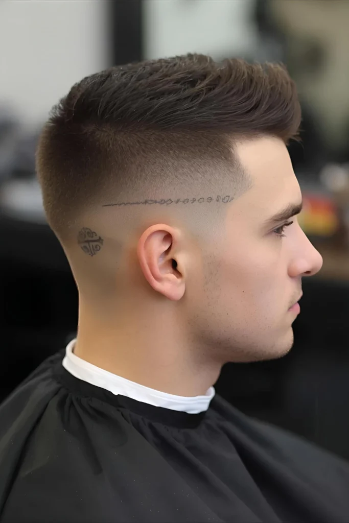 Buzz Cut with Design

The ultimate low-maintenance cut gets personalized with subtle designs shaved into the sides or back, adding personality without compromising practicality.