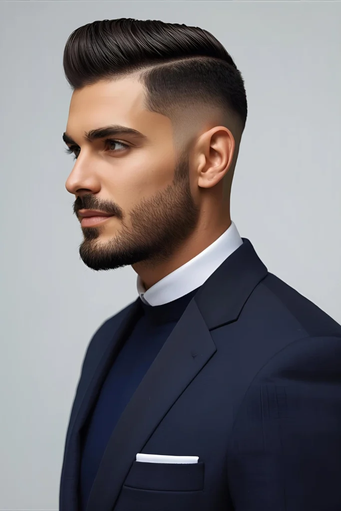 Corporate Fade with Structured Top Precision cutting creates clean lines and perfect proportions that work in any professional setting.