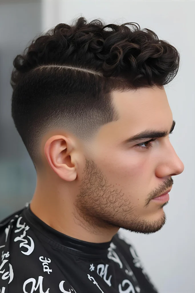 Curly Caesar with Outline The timeless Caesar cut gets reimagined with tight curls and a sharply outlined hairline that frames the face with precision and style.