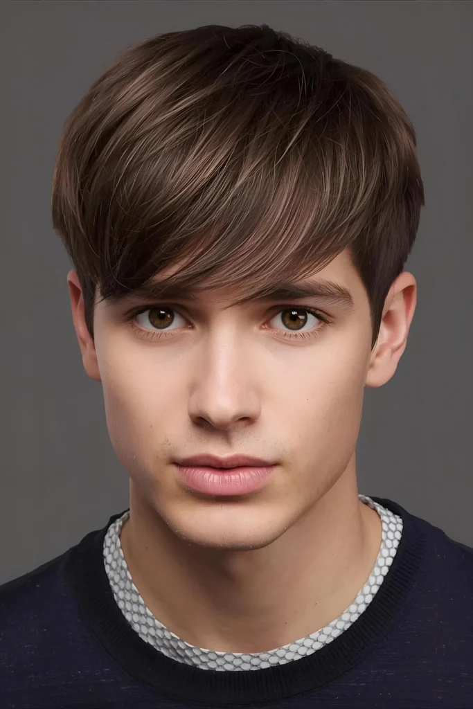 Curtain Bangs with Taper Face-framing curtain bangs work surprisingly well with short hair when paired with a clean taper that maintains masculinity.