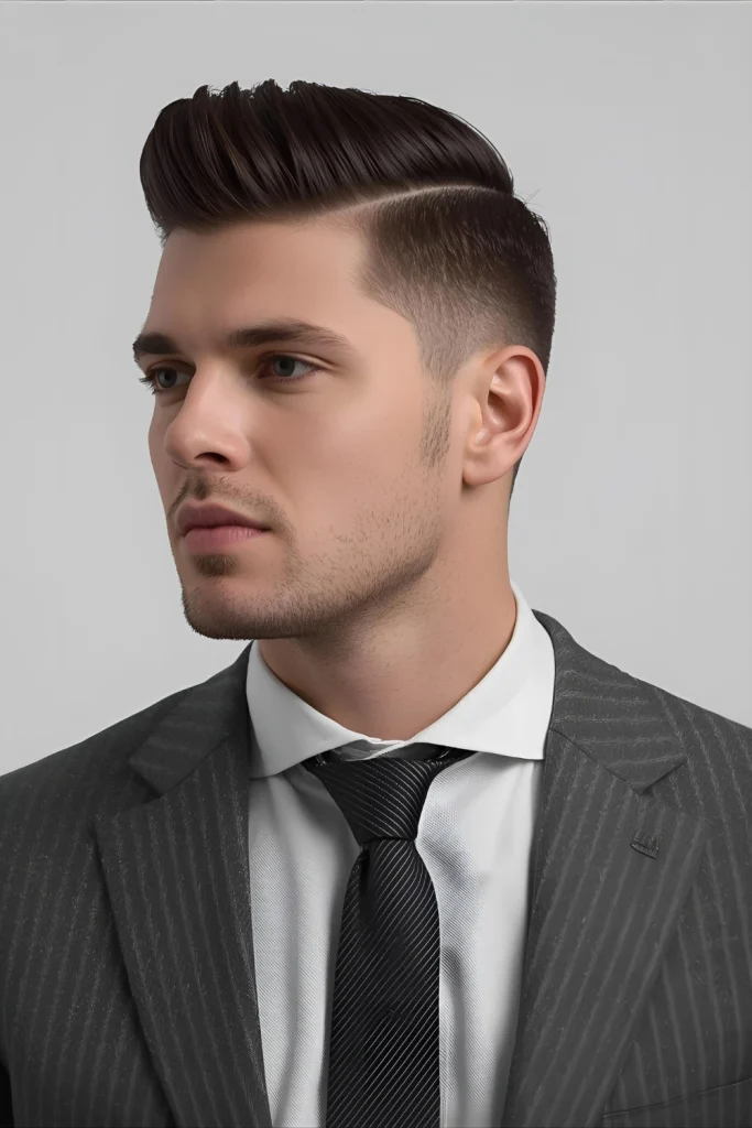 Edgar with Textured Side Sweep A directional top adds movement and personality while maintaining professional boundaries.