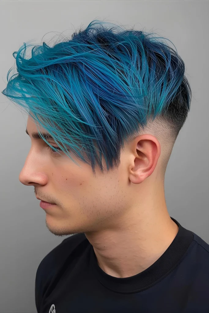 Electric Tips with Drop FadeVibrant colored ends stand out against natural roots, while the drop fade creates dramatic shape and movement.