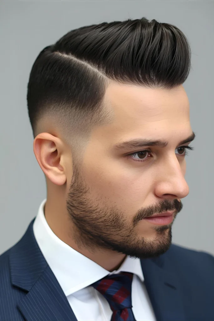 Executive Edgar with Hard Part A razor-sharp part adds definition and polish to this corporate-ready variation that shows attention to detail.