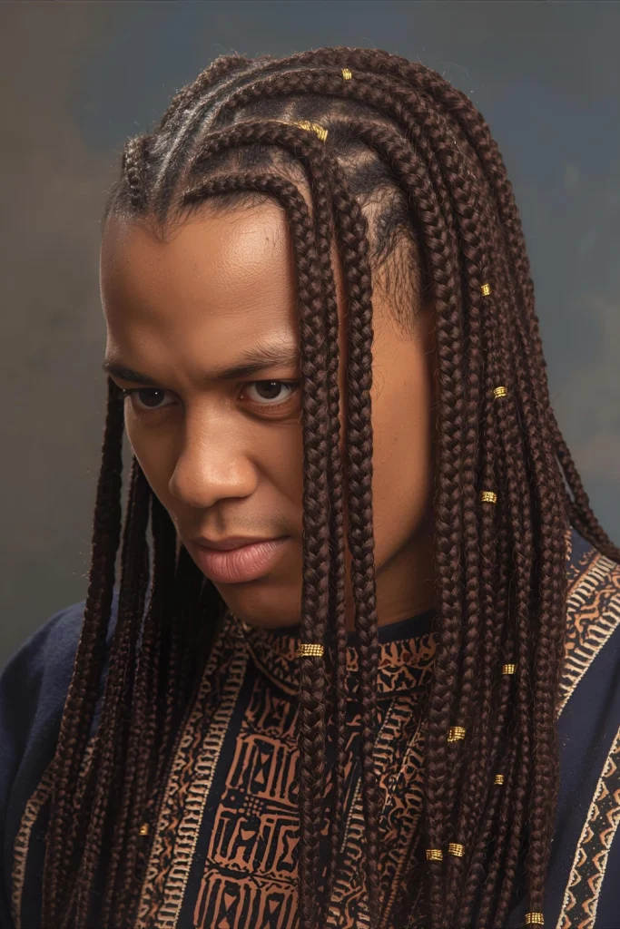 Feed-in Cornrows with Tribal PatternsUsing the feed-in technique for a seamless start, these cornrows incorporate traditional tribal patterns for cultural significance and visual impact.