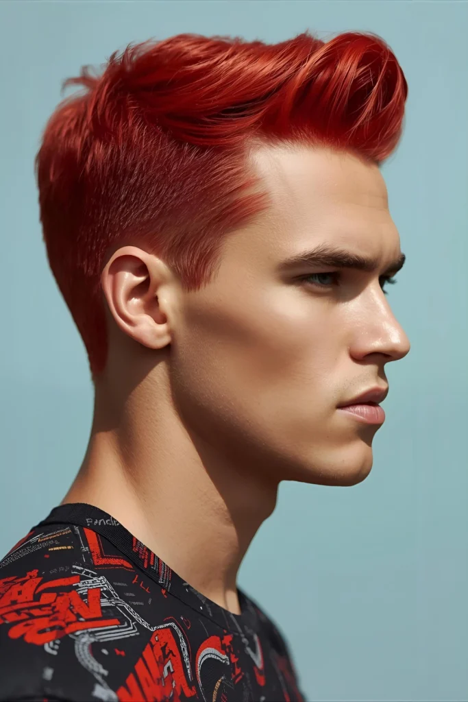 Fire and Ice with Hard Part Warm red tones contrast with cool platinum sections, while a razor-sharp hard part adds precision to this bold summer statement.