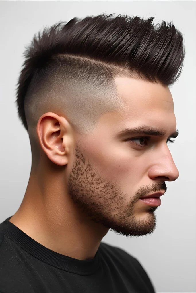 Fohawk with Design

A faux hawk created with product rather than length offers edgy style without sacrificing summer comfort.