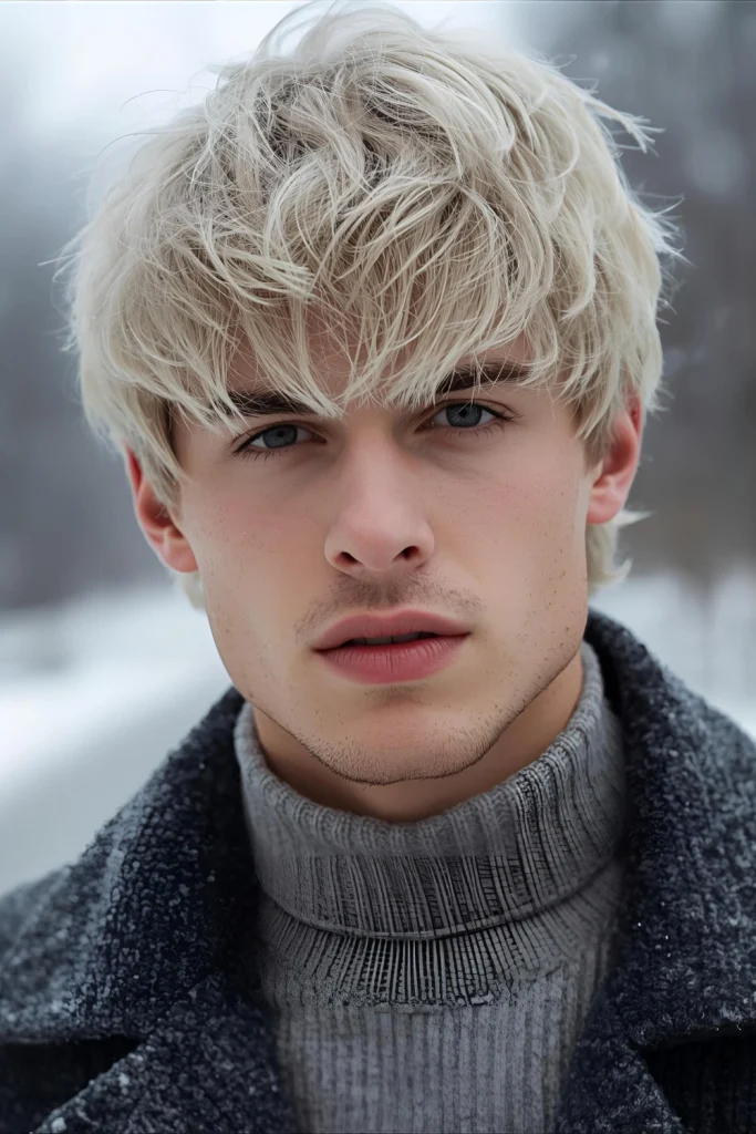 Frosted Textured Fringe A heavy, textured fringe in ice blonde creates a youthful, approachable winter look.