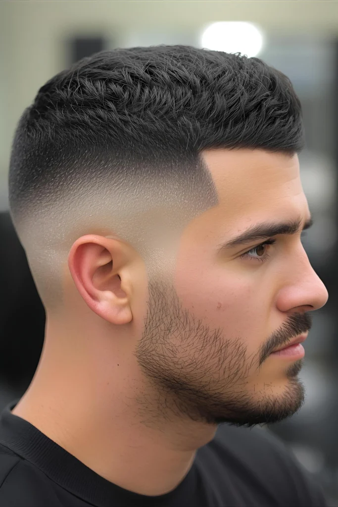 High Fade with Textured Top

Maximum contrast comes from skin-level sides blending into a textured top that's short enough for comfort but long enough for styling versatility.