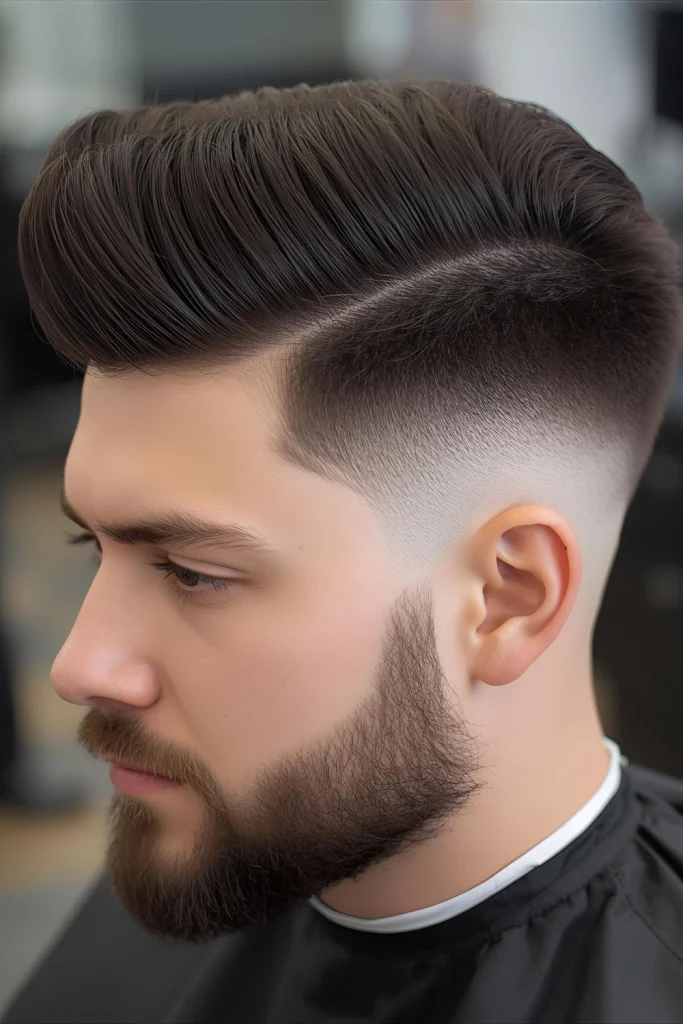 High Fade with Textured Top

The high fade creates maximum contrast by starting the fade high on the temples, making the textured top appear even more voluminous and defined.
