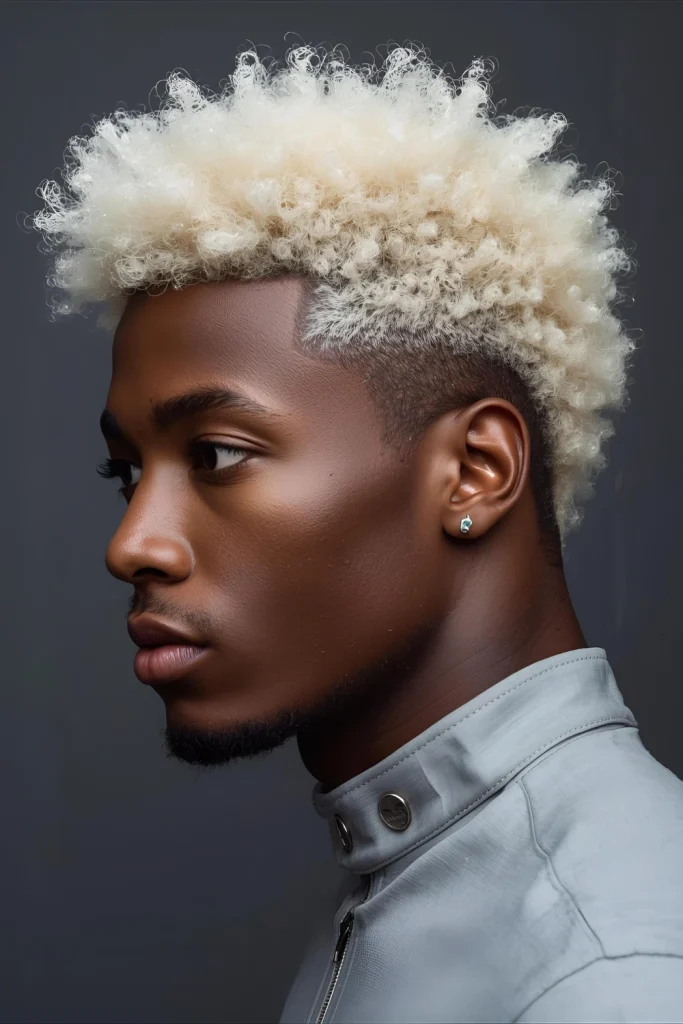 Ice Blonde Afro Natural texture gets the platinum treatment in this bold statement style that stands out beautifully against winter’s darker colors.