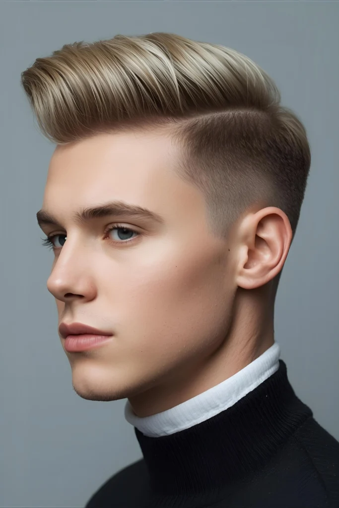 Icy Comb Over with Hard Part A classic style gets winterized with cool blonde tones and a razor-sharp part that adds definition.