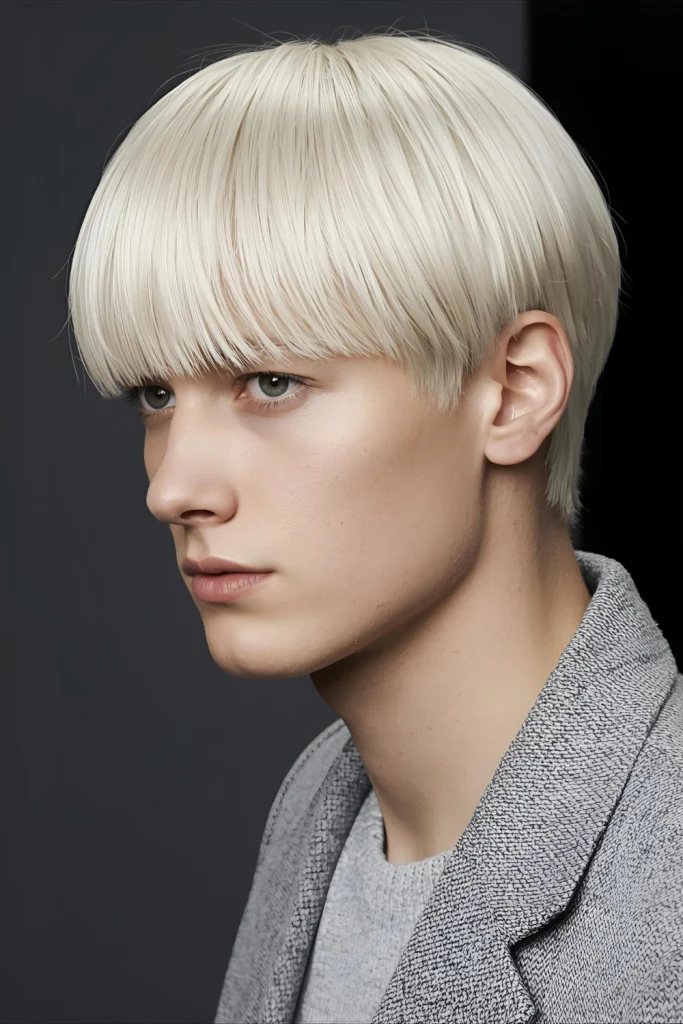 Icy French Crop The heavy fringe of the French crop becomes even more striking in ice blonde, creating a modern, fashion-forward look that stands out against winter dark tones.