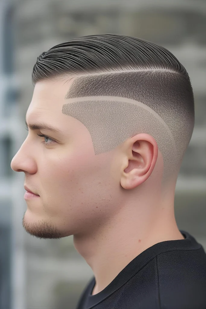 Induction Cut with Pattern The military-inspired cut gets personalized with subtle patterns or lines that show attention to detail and individual style.