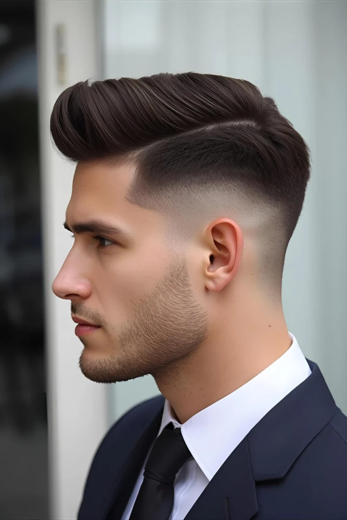 Layered Top with Gradual Fade Strategic layers remove bulk while the gradual fade ensures the style remains suitable for conservative environments.