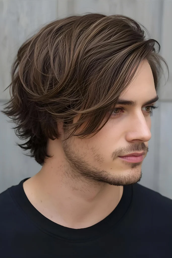 Lightweight Shag with Wispy EndsFeaturing multiple layers with feathered, wispy ends, this shag cut creates movement and volume without heaviness, perfect for men with fine or thin hair.