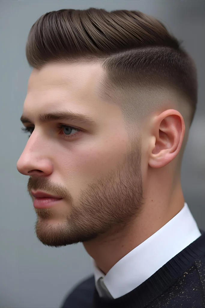 Medium Fade with Textured Crown Balance modern style with workplace appropriateness through a medium fade that provides contrast without being overwhelming.