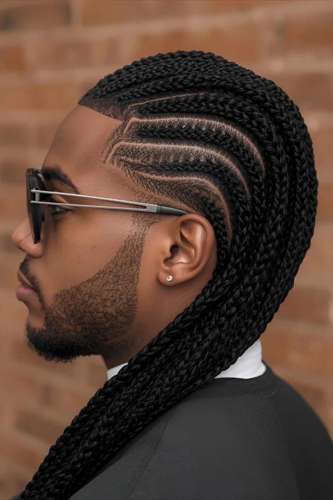 Micro Cornrows with Curved Patterns