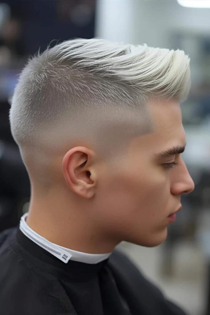 Platinum Buzz with Design The ultimate low-maintenance winter cut gets elevated with subtle designs shaved into nearly-white hair.
