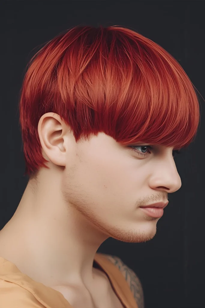 Red French Crop with Heavy Fringe The French crop’s signature heavy fringe gets a fiery update with red tones that catch the light beautifully. The disconnected sides keep the focus on your color