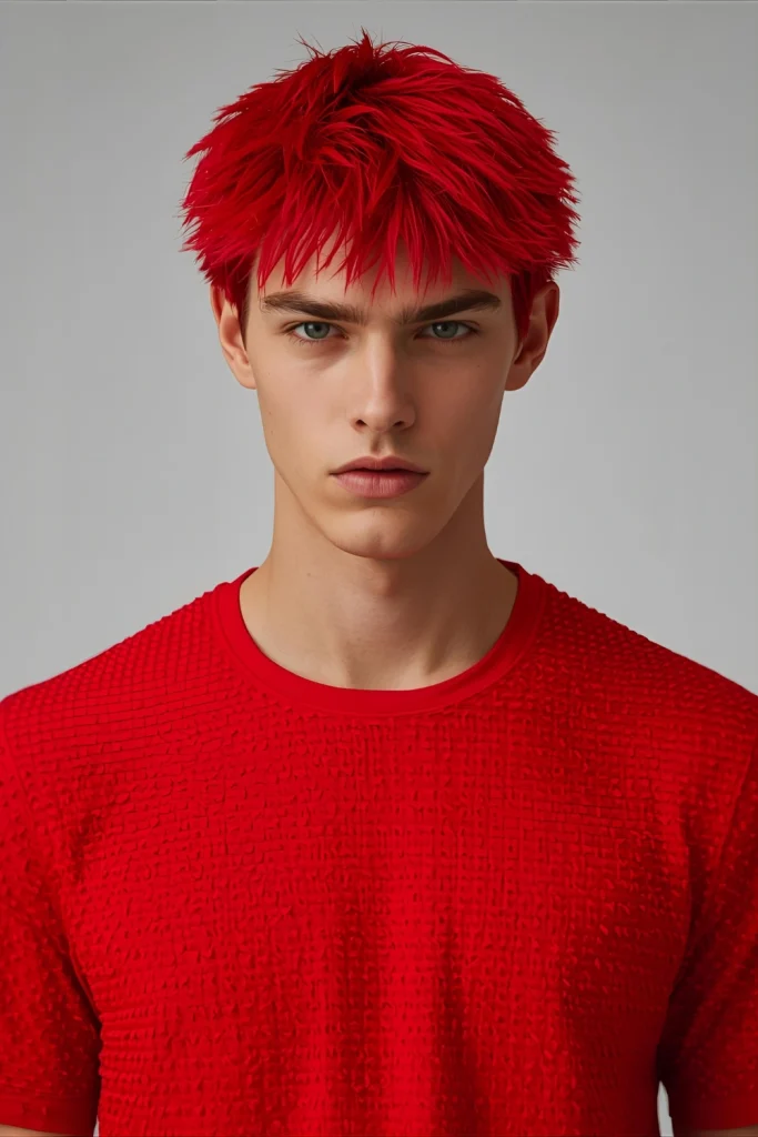 Red Spiky Textured Top Create an energetic, youthful look with piece-y red spikes that show off your color from every angle. Perfect for active spring days and casual outings.