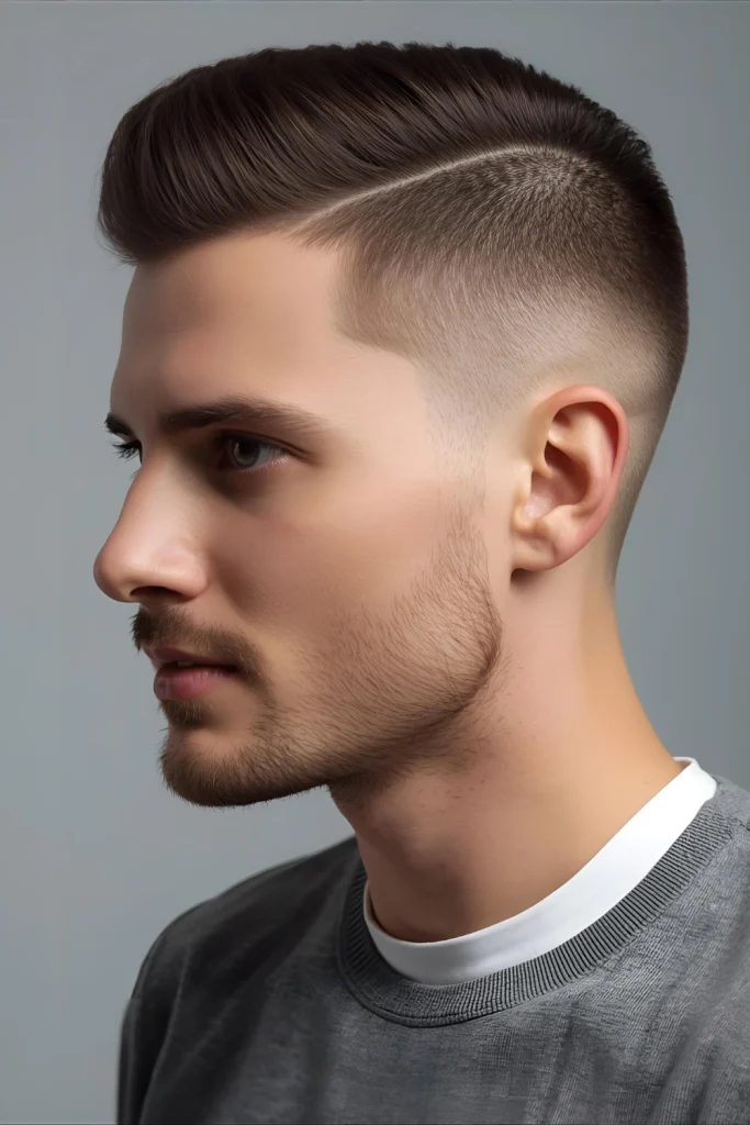 Short Comb Over with Part The classic style gets updated with very short length that's easy to maintain and style daily.