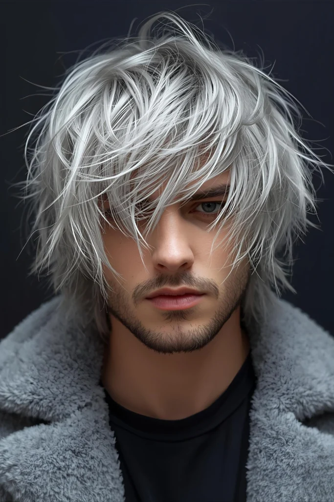 Silver Shag with Wispy Ends Multiple layers with feathered ends in silver tones create movement and dimension perfect for winter.