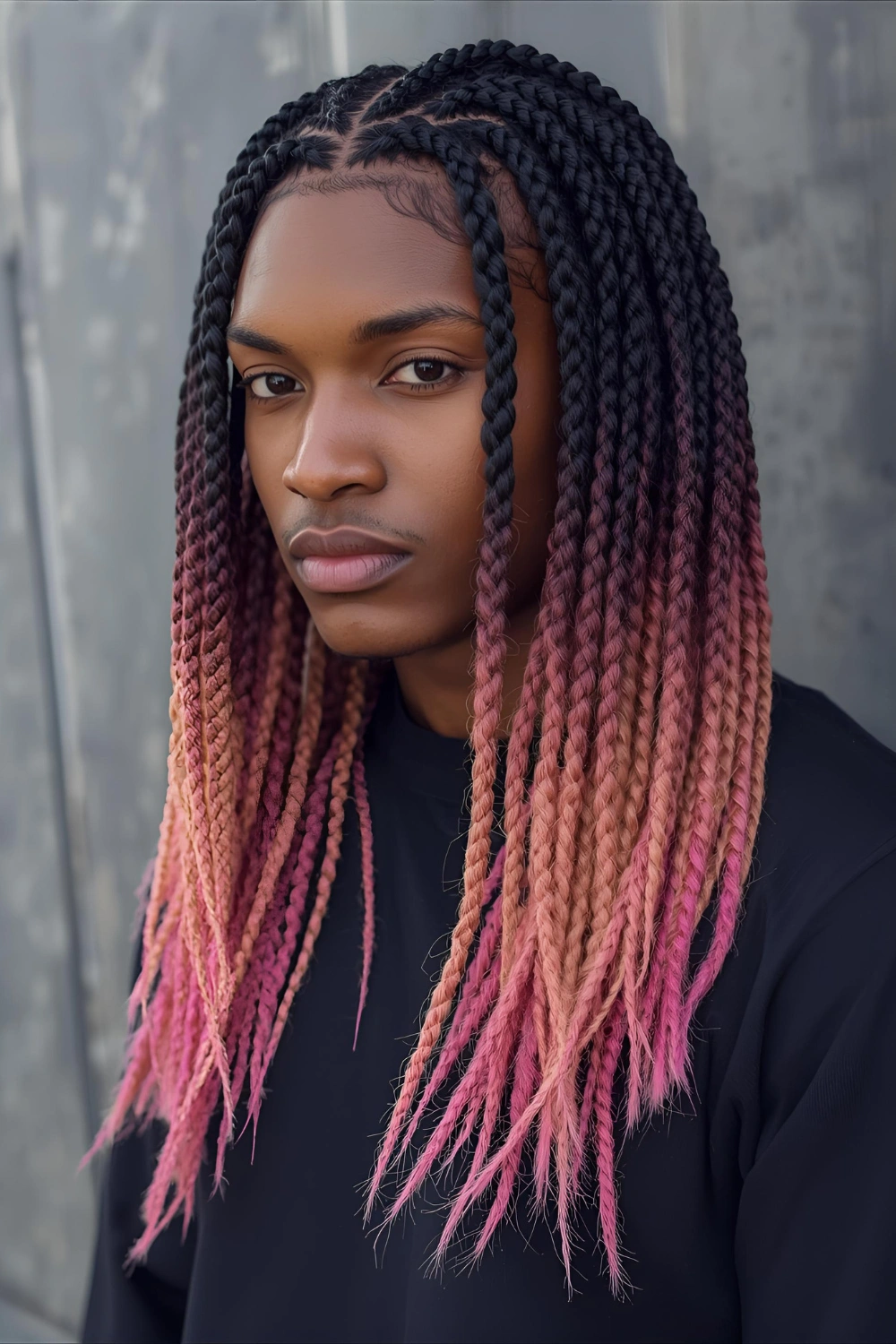 Ombré coloured box braids for women 2026 with dark-to-light colour melt