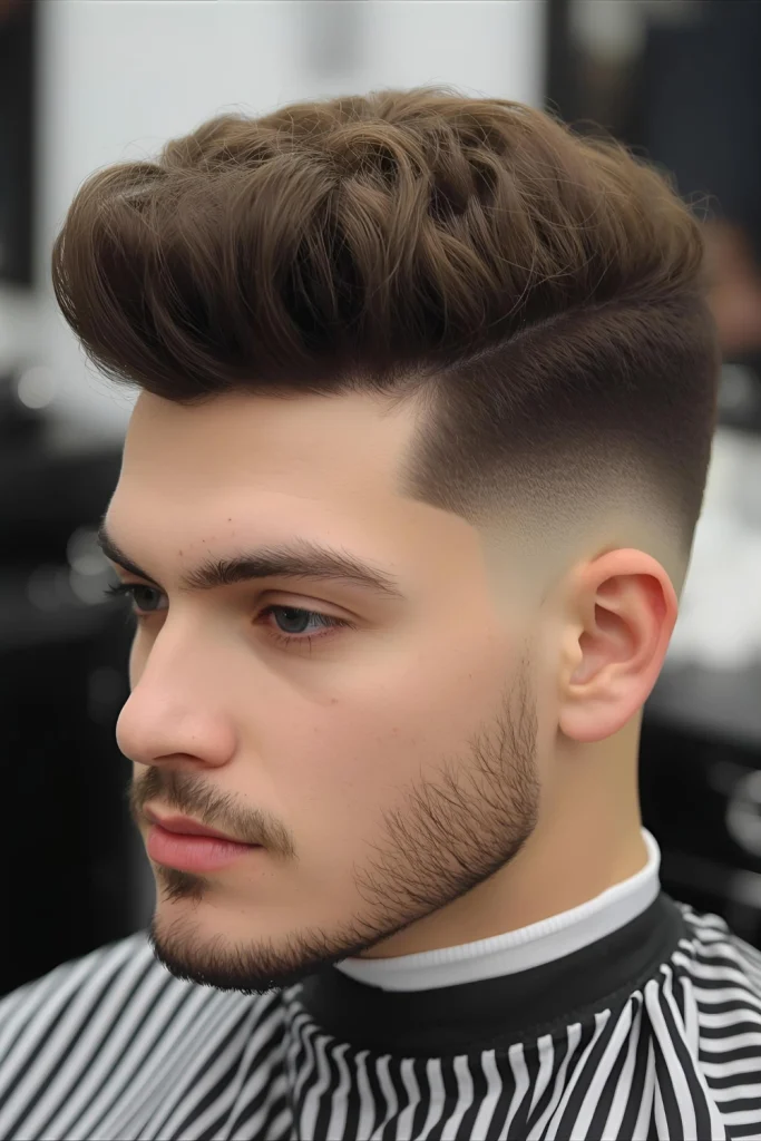 Taper Fade with Curly PompadourCombine retro inspiration with modern technique. The taper fade supports a voluminous curly pompadour that makes a bold statement.