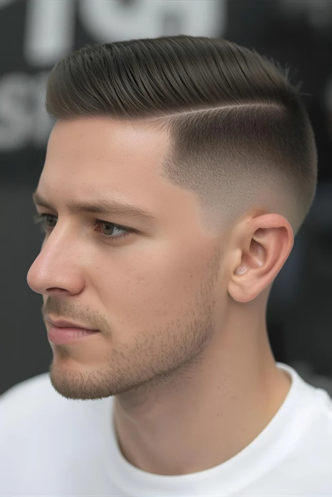 Taper Fade with Hard Part Gradual shortening provides the perfect canvas for a razor-sharp part that adds definition to any short style.
