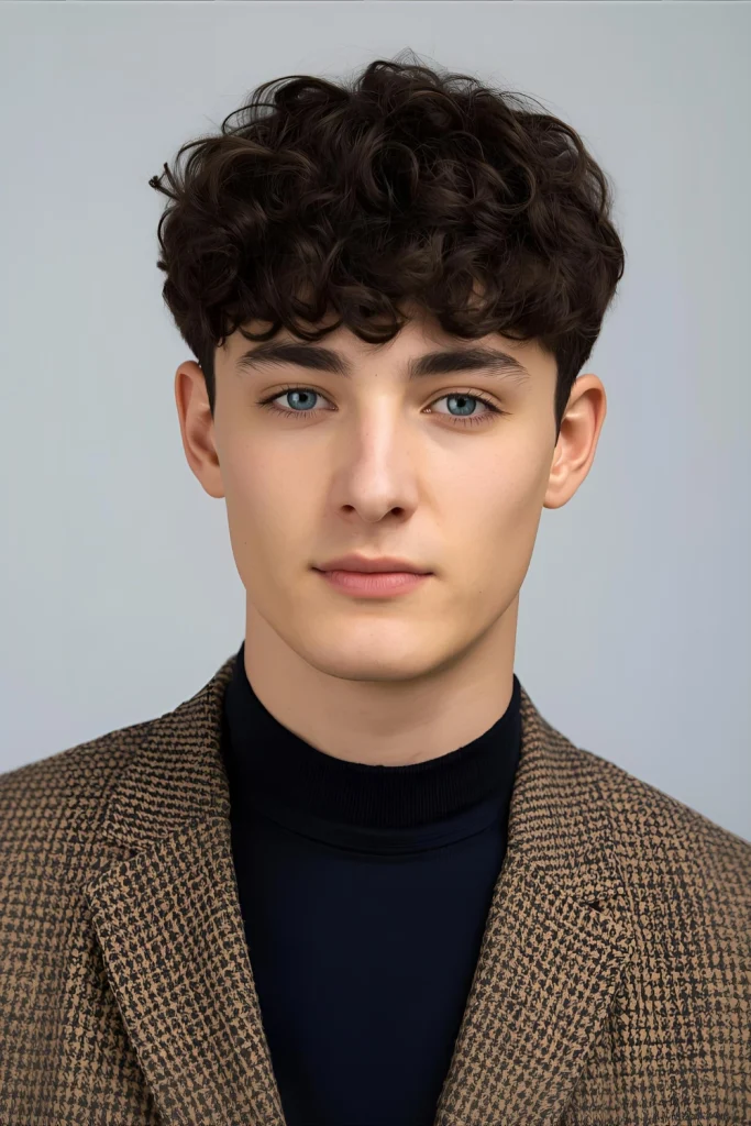 Taper with Curly Bangs Keep weight in the front with curly bangs that create a youthful, approachable look for spring activities.