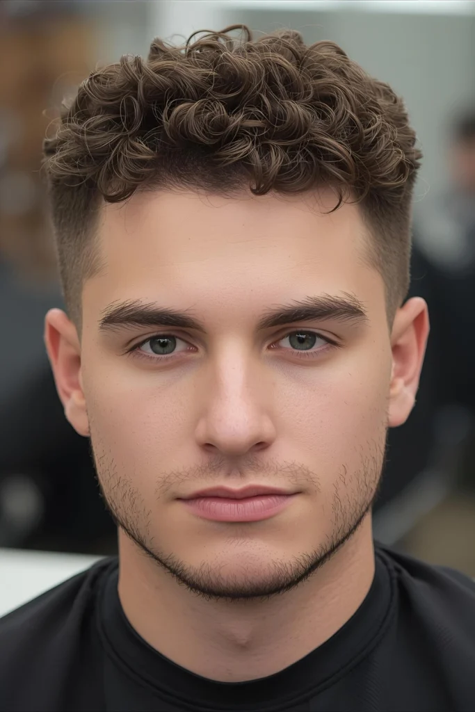 Temple Taper with Defined CurlsThis style concentrates the taper around your temples while showcasing well-defined, bouncy curls on top for a fresh, modern appearance.