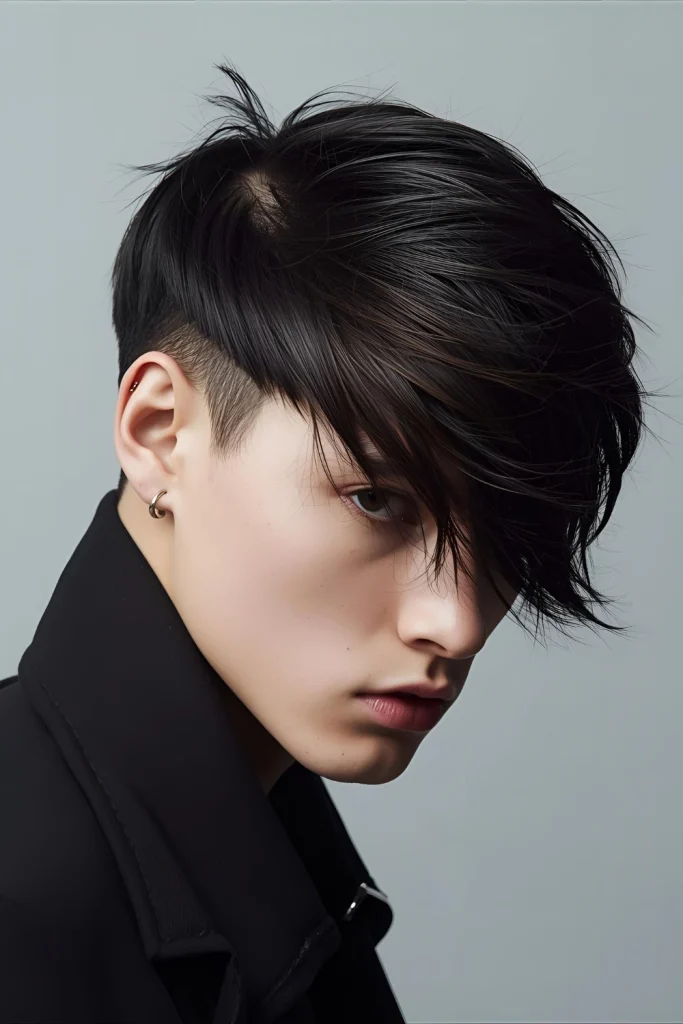 The Asymmetrical Wet WolfThis bold take features uneven layers and an off-center part, enhanced with wet-look product to create dramatic, sculptural shapes. It's a fashion-forward choice that plays with proportion and balance.