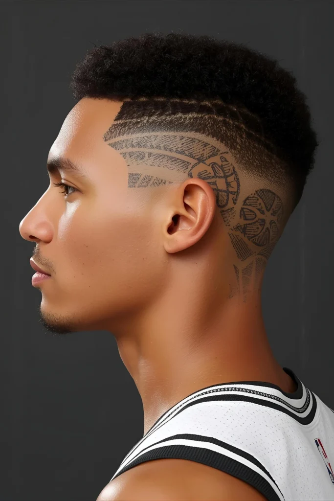 The Basketball Fade with Design

Make a statement on the court with a sharp fade featuring basketball-inspired designs. From simple lines mimicking court markings to actual basketball patterns, this style shows your dedication to the game.