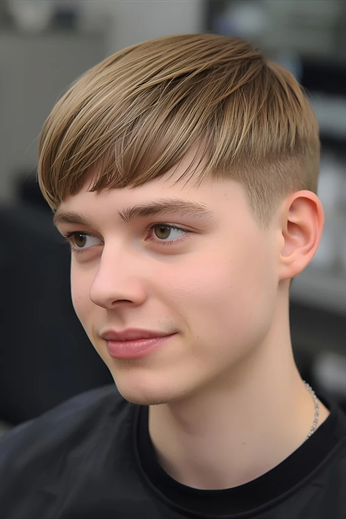 The Caesar Cut

A fantastic, low-fuss option for boys with fine or straight hair. It's a short, uniform cut with a straight-across, textured fringe that’s easy to maintain and always looks neat.