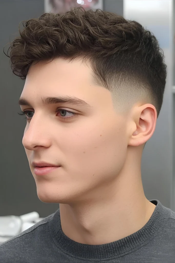 The Curly Fringe Fade

Keep the front long to create a curly fringe that falls over the forehead, paired with a fade. It’s a soft, modern, and approachable look that’s full of style.