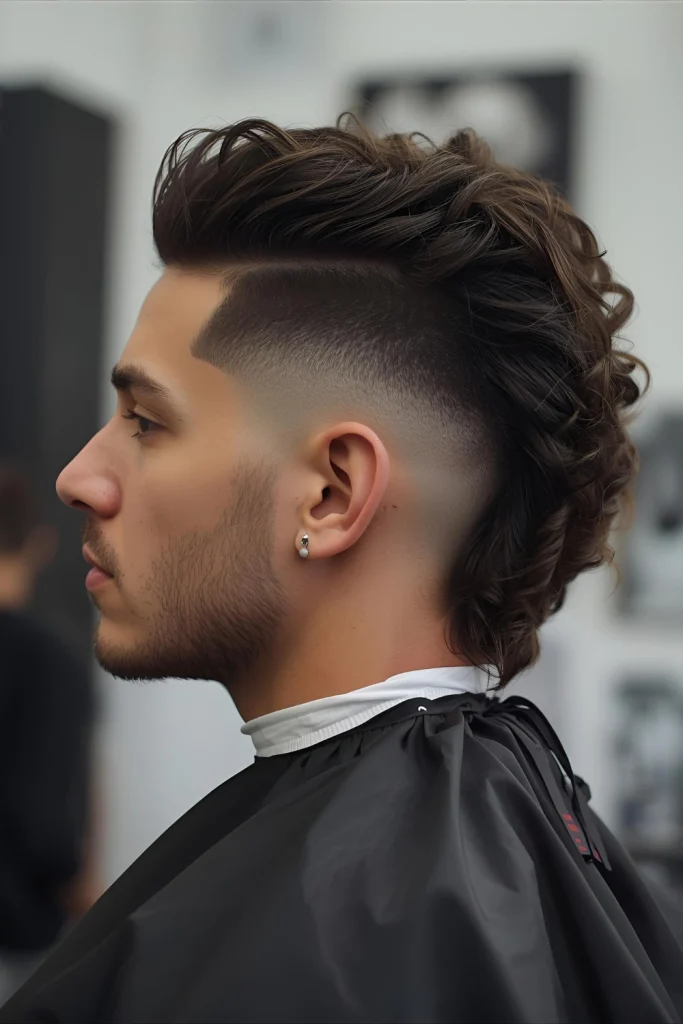 The Curly Mullet Fade

The rebel with a cause is back. This cut keeps the top and front relatively structured, while the back is left long and curly, all sitting atop a sharp fade. It’s a perfect balance of style and rebellion.