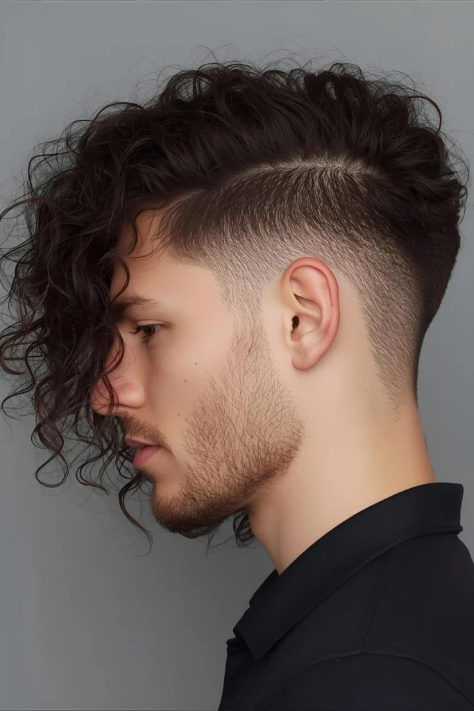 The Curly MulletThe mullet is back with a curly twist! This modern take keeps the top and front tidy while allowing the back to grow into a cascade of untamed curls. It’s rebellious, edgy, and perfect for the man who loves to break the rules.