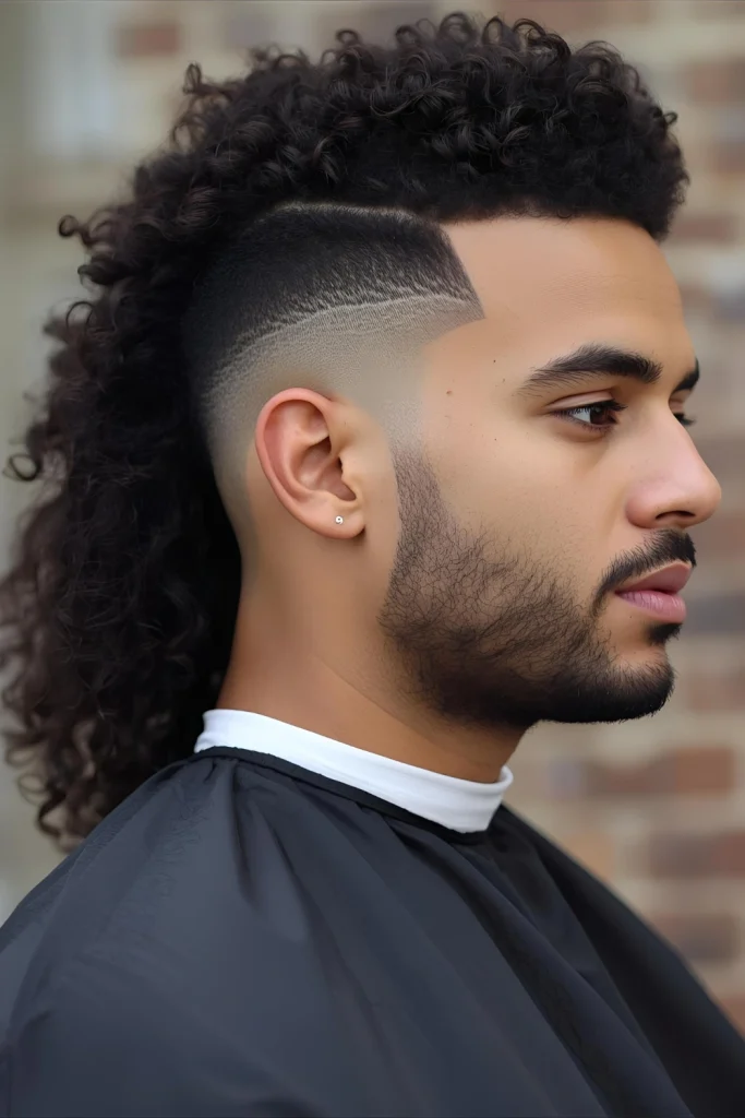 The Curly Mullet with Temple Taper Perfect for men with natural texture, this version lets curls shine in a voluminous back section while the temple taper keeps the sides sharp and defined.