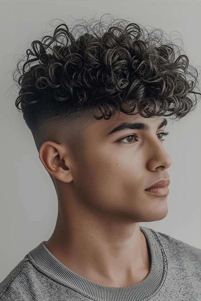 The Curly Quiff Combine volume with direction. The quiff features lifted hair at the front that flows backward, showcasing your curls' height and texture.