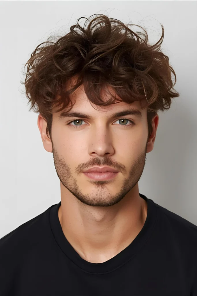 The Curly Shag Embrace controlled chaos with choppy, disconnected layers that create movement and a rock-and-roll edge. Perfect for the man who prefers an artistic mess look.