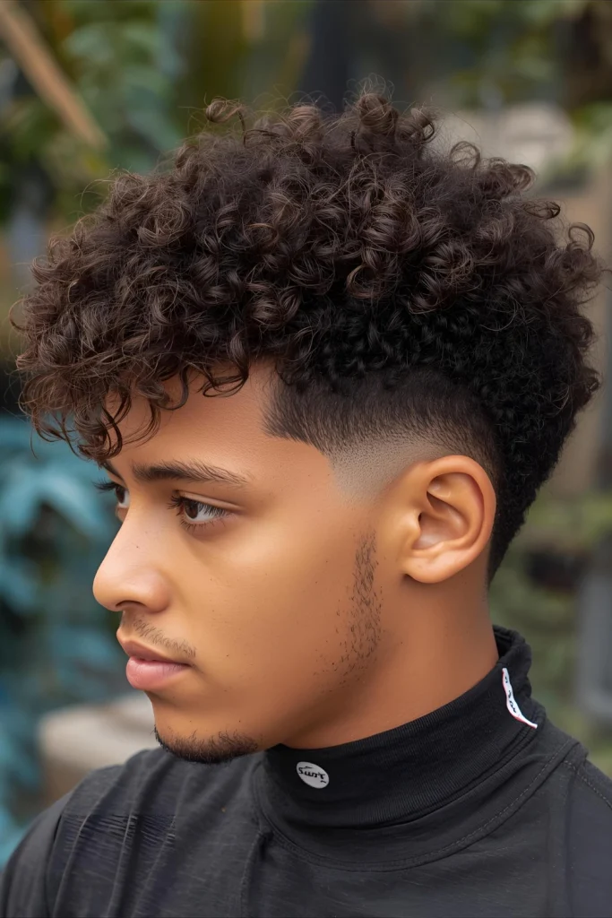 _The Curly Surfer Fade For boys with natural curls, this cut is a game-changer. The sides are faded to highlight the tight, defined curls on top. When styled with a curl-enhancing cream, the curl (1) (1)