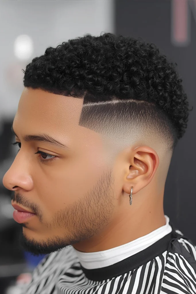 The Defined Curly Coif

For a polished, groomed look, this style uses curl-defining cream to style each ringlet into place on top of a sharp fade. The result is impeccable, glossy definition.
