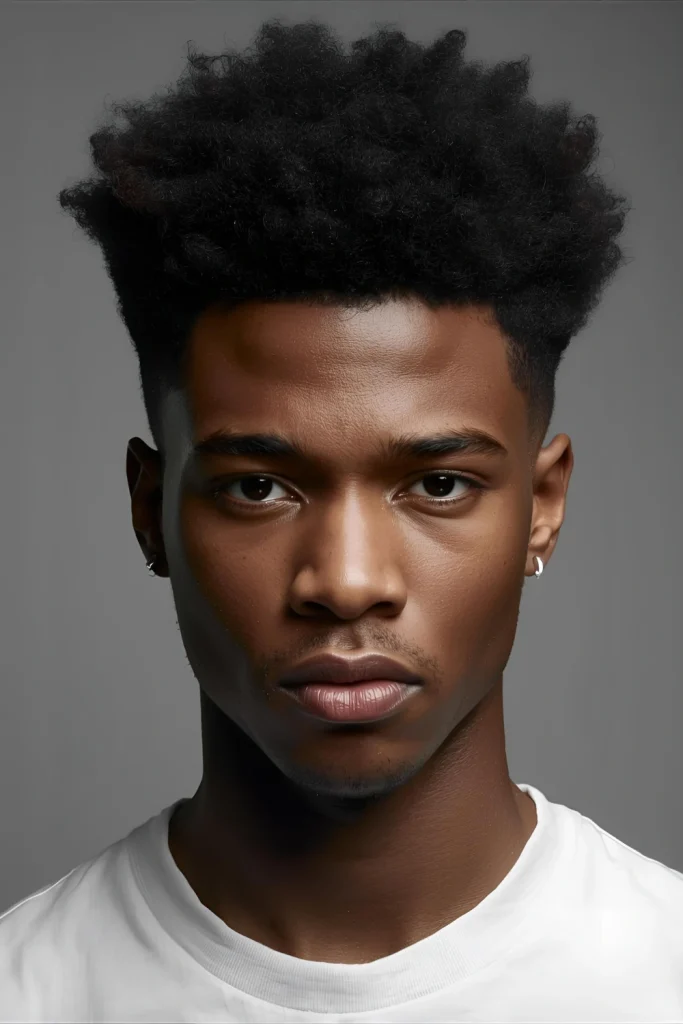 The Disconnected Afro FadeCreate dramatic separation between your afro and sides with no blending—just a stark, intentional contrast.